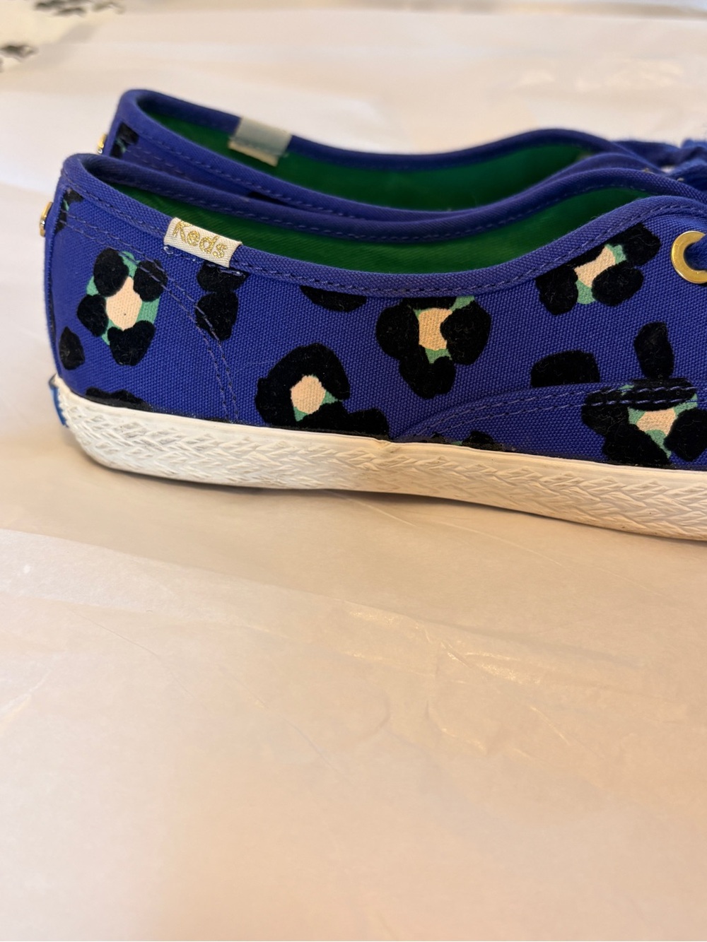Kate Spade x Keds Blue Leopard Print Pointer Sneakers Canvas Flats Size 7 - Picture 10 of 12